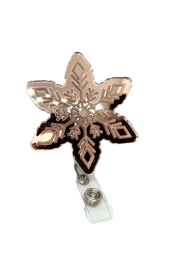 Mirrored Rose Gold Snowflake Badge Reel - Image 5