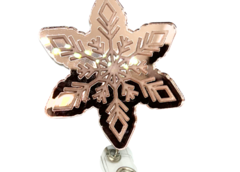 Mirrored Rose Gold Snowflake Badge Reel