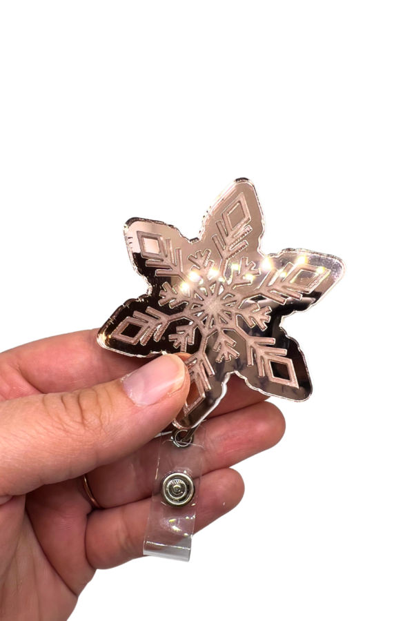 Mirrored Rose Gold Snowflake Badge Reel - Image 2