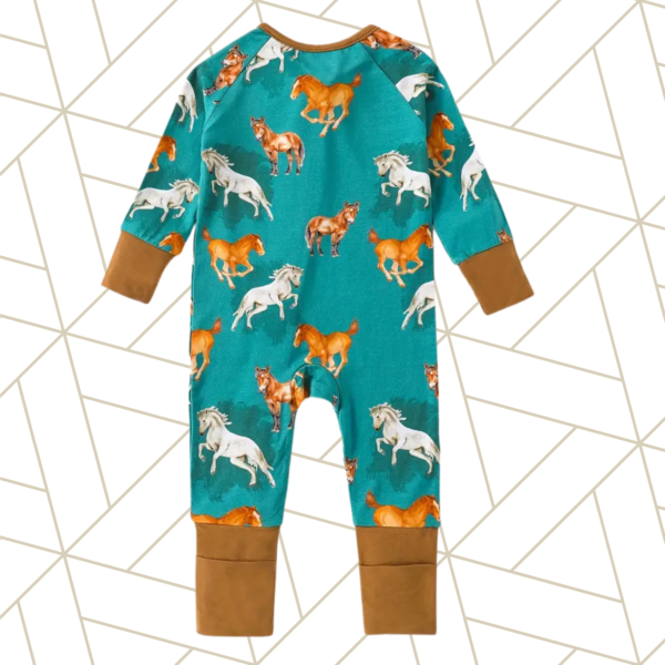 Horses Baby Bamboo Playsuit - Image 3