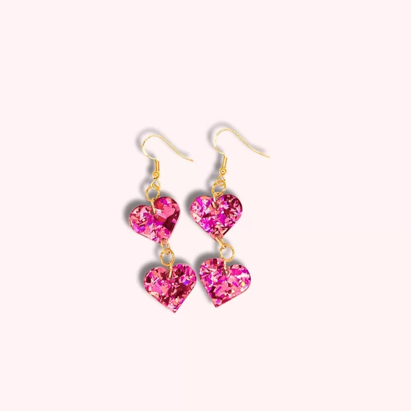 Pink Glitter Hearts Dangle Earrings - Image 8