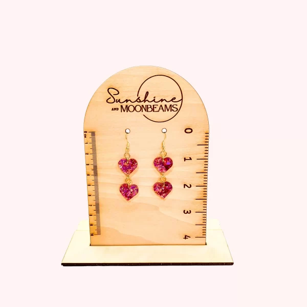 Pink Glitter Hearts Dangle Earrings - Image 6